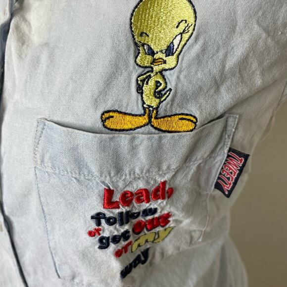 Looney Tunes Vintage 90s Denim Tweedy Bird Shirt Women’s size 14W/16W - Picture 3 of 6